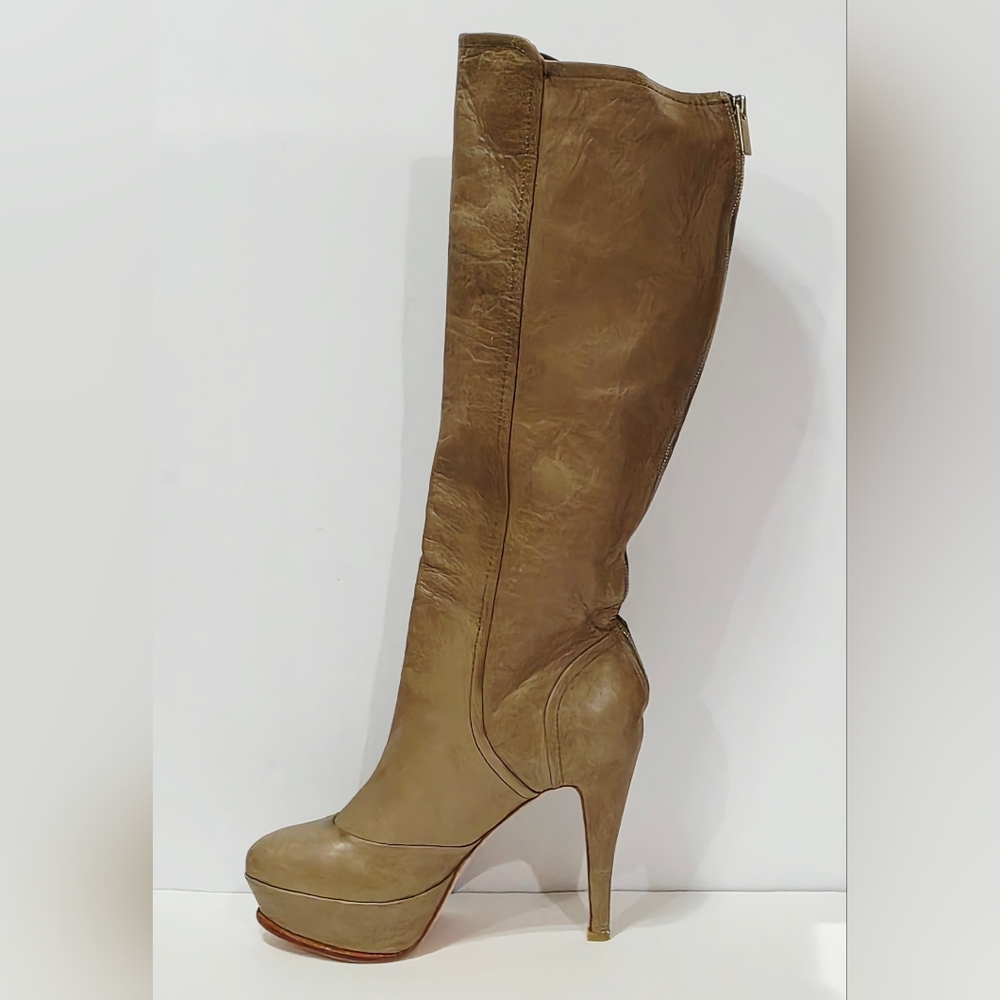 Dolce Vita TAN Leather Boot Knee High Tall Heel Silver Zipper Stiletto 9 M New - Picture 16 of 16